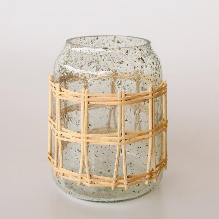 BAMBOO & CLEAR GLASS VASE  16X12CM